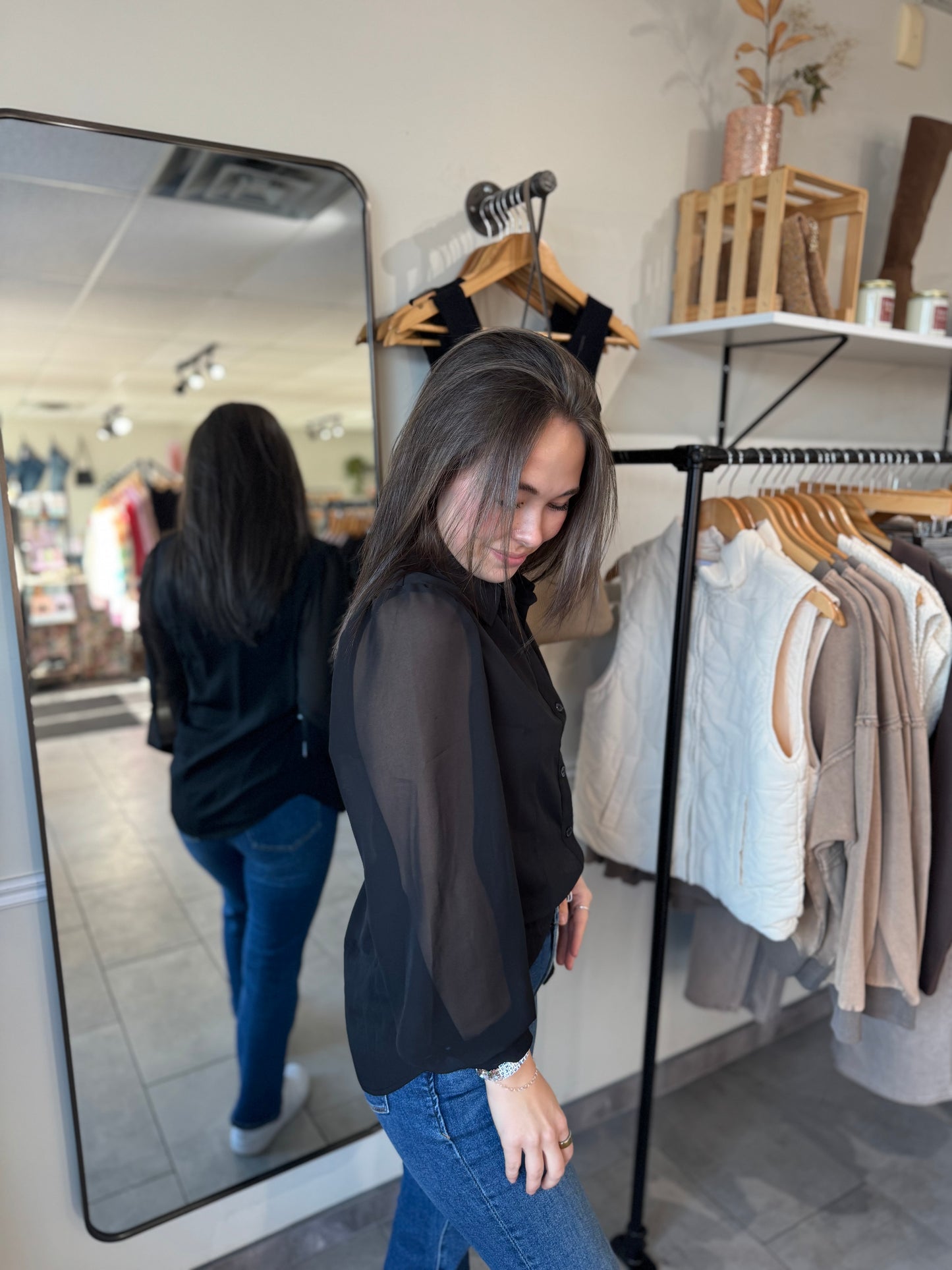 Mabel Long Sleeve Button Down | Black