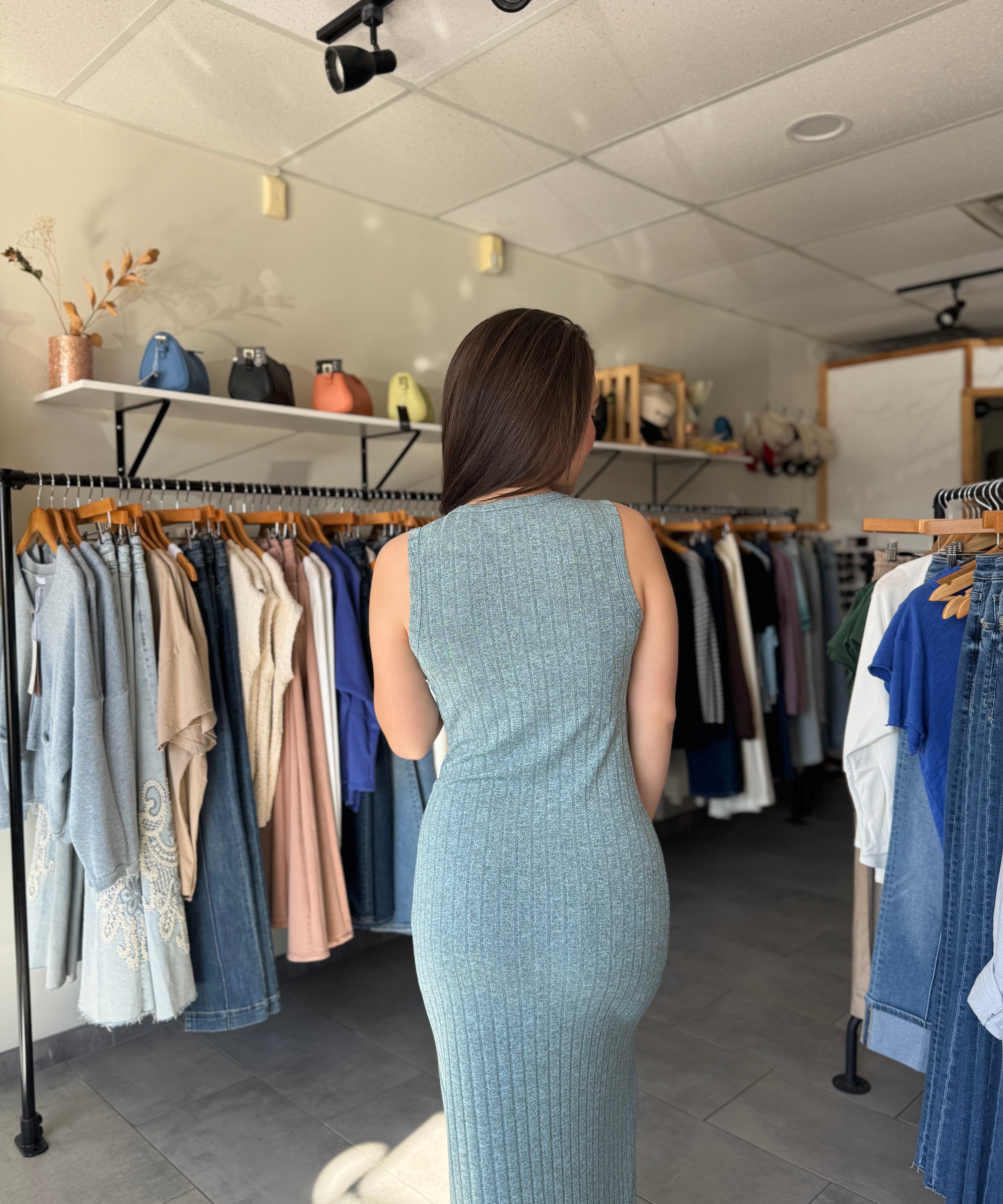 Sutton Ribbed Button Dress | Heather Seafoam