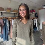 Vanya Slub V-Neck Long Sleeve Tee | Vetiver