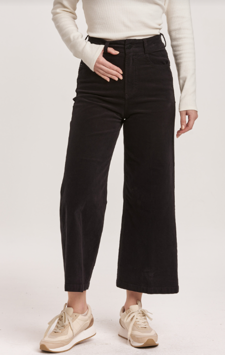 Audrey Super High Rise Cropped Wide Leg Pants - Black Corduroys image 0