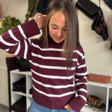 Sam Striped Crew Neck Sweater | Bordeaux/Ivory