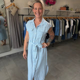 Sleeveless Linen Shirt Dress | Sky Blue