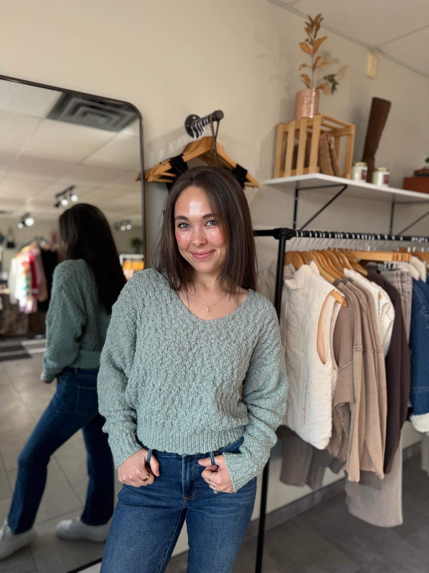 Lexi V Neck Sweater | Iceberg Green