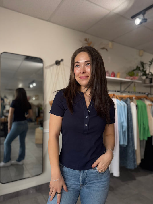 Simone Ribbed Polo | Navy