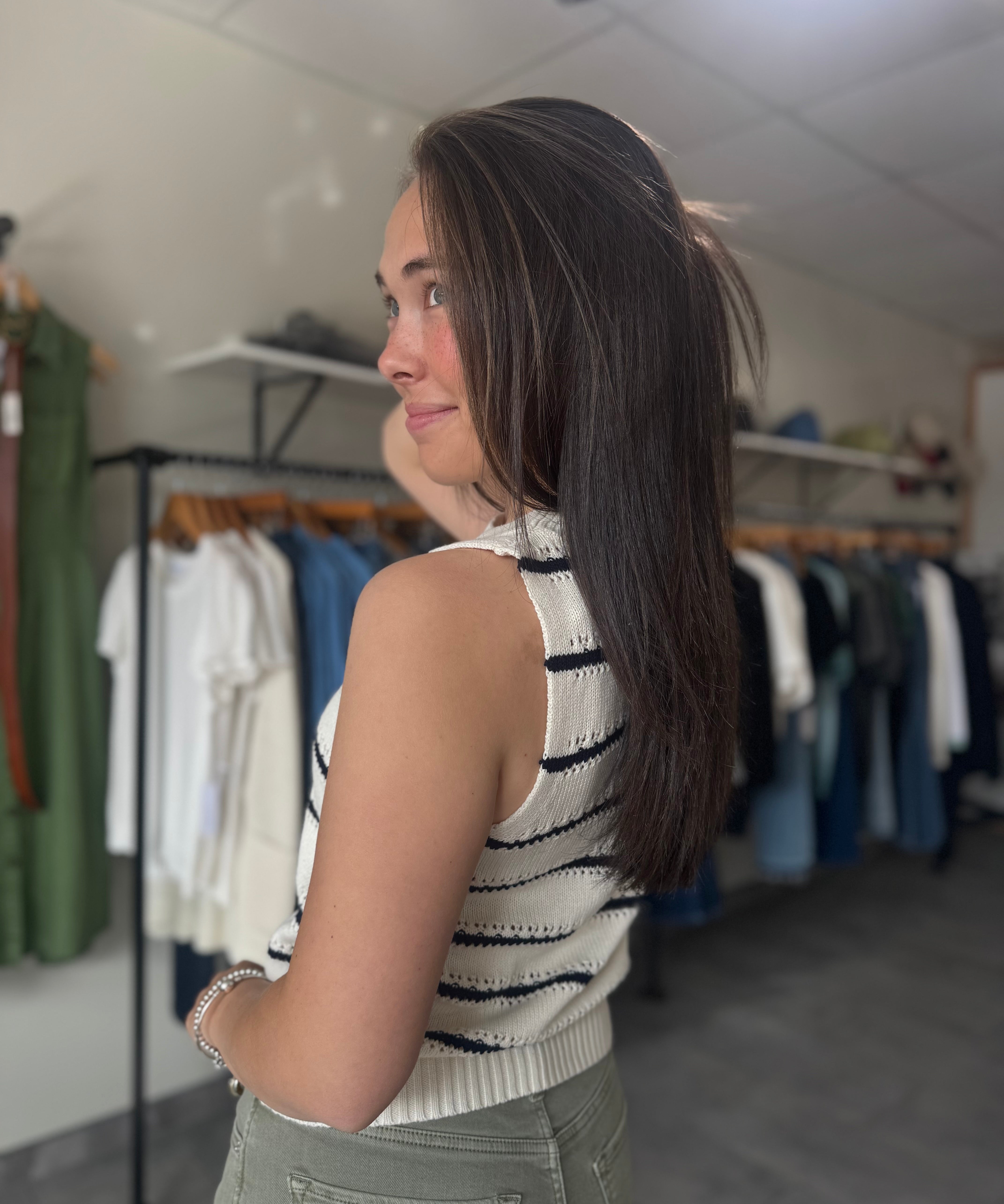 Sarinna Sleeveless Top | Black Iris Stripe