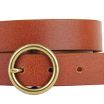 Copper-Toned Minimalistic Circle Buckle Leather Belt image 0