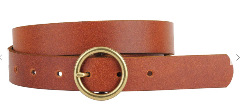 Copper-Toned Minimalistic Circle Buckle Leather Belt image 0