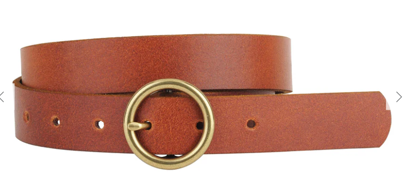 Copper-Toned Minimalistic Circle Buckle Leather Belt image 0