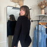 Raglan Long Sleeve Side Slit Sweater - Black