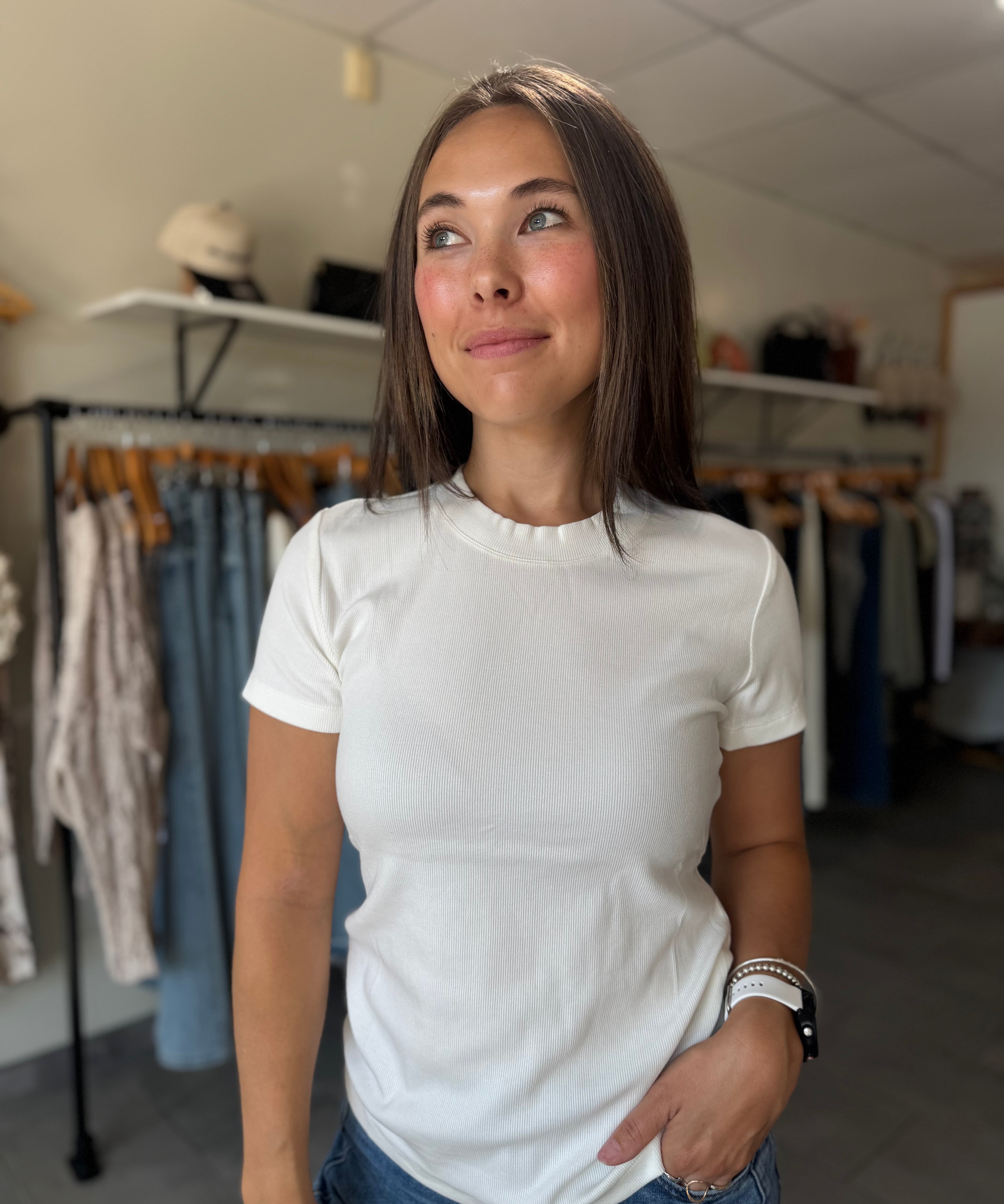 Langley Rib Top | White