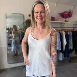 Adjustable Strap Silky Tank Top | Beige