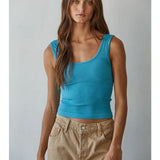 Seamless & Padded Scoop Neck Tank | Blue Oasis