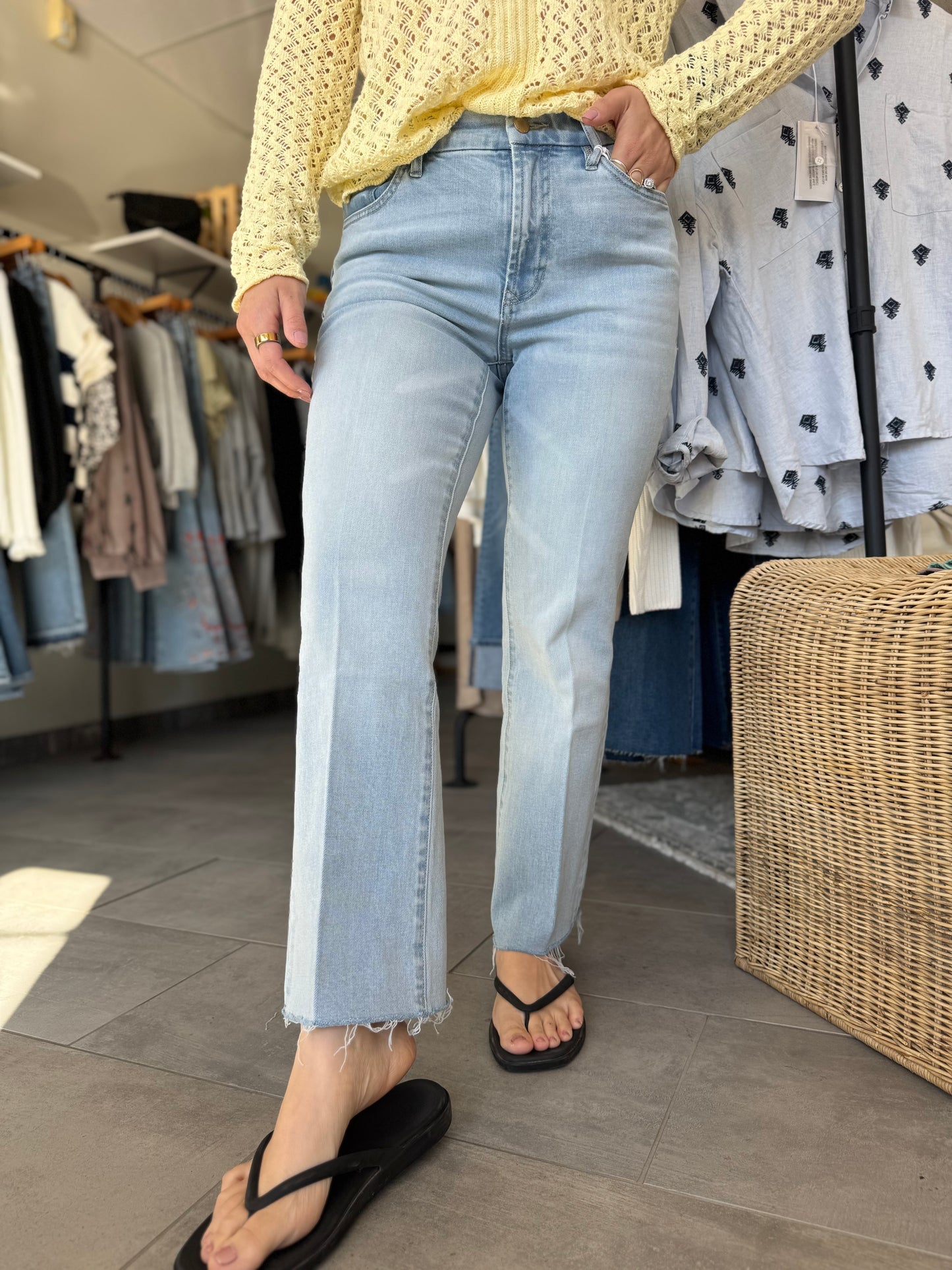 Jeanne Mid Rise Crop Flare Jeans | Misty Cloud