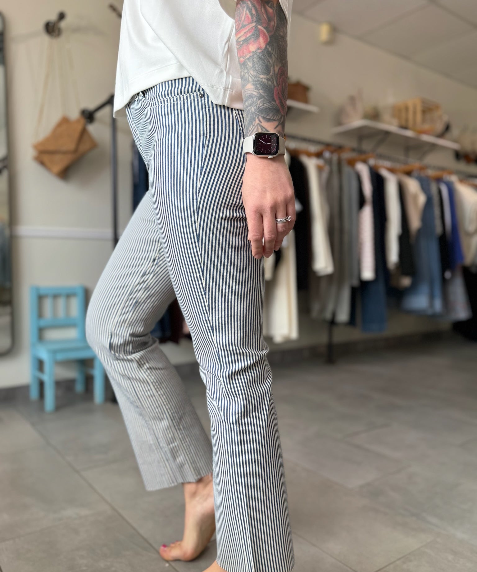 Kelsey High Rise Twill Pants | Navy Stripe