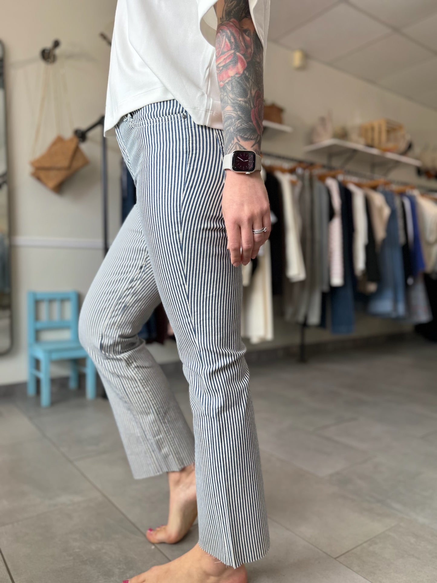 Kelsey High Rise Twill Pants | Navy Stripe