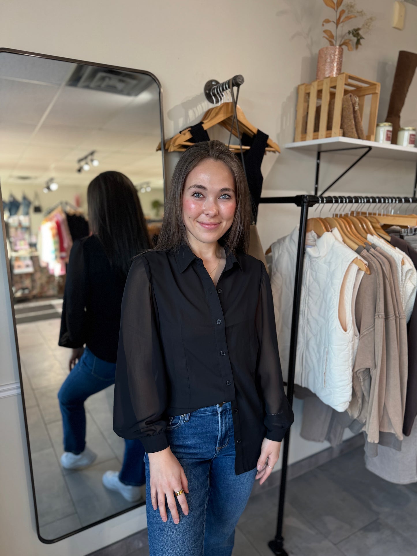 Mabel Long Sleeve Button Down | Black