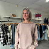Boat Neck Waffle Knit Top | Mocha