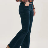 Rosa Mid Rise Full Inseam Flare Pants - Teal Velveteen image 1