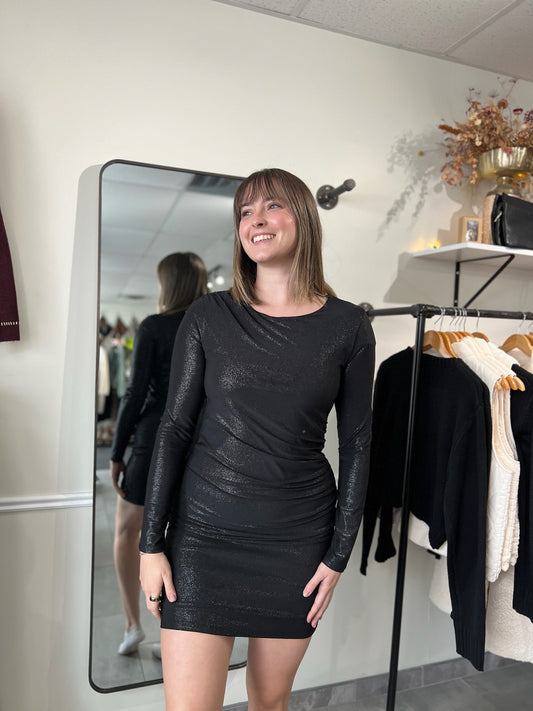 Shirring Details Mini Dress | Black