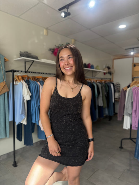Mineral Wash Active Romper Dress | Charcoal