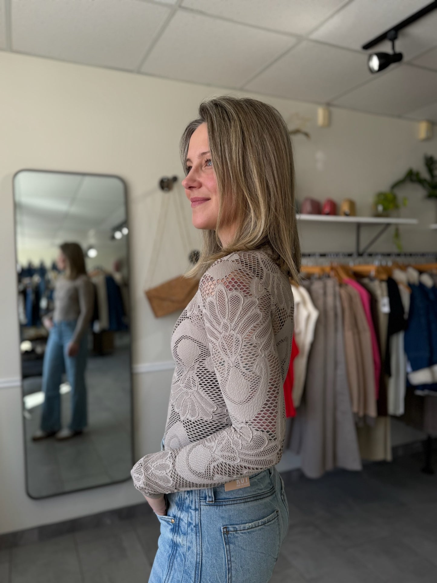 Knit Seamless Jacquard Mock Neck | Ash Mauve