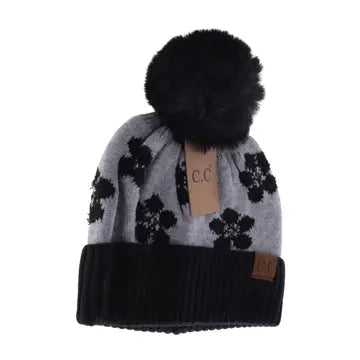 Daisy Patterned Faux Fur C.C Beanie