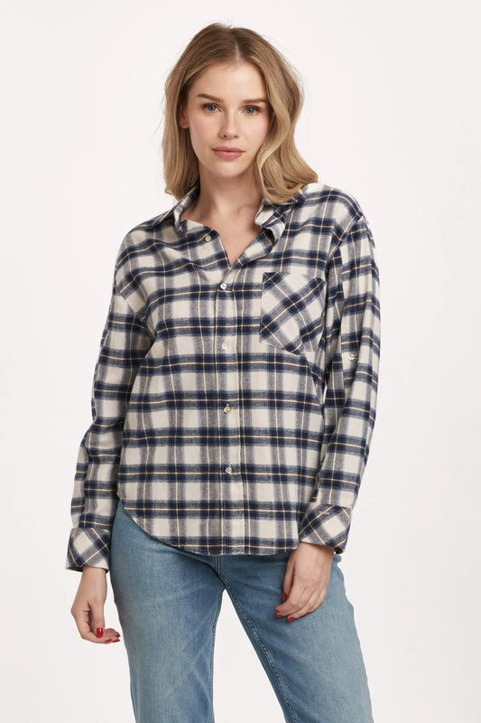 Lola Button Down Long Sleeve Boyfriend Shirt - Cozy Night image 0