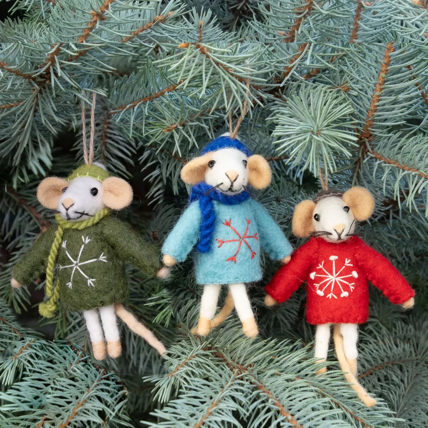 Ski Sweater Mice Felt Ornaments