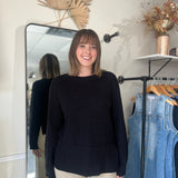 Raglan Long Sleeve Side Slit Sweater - Black