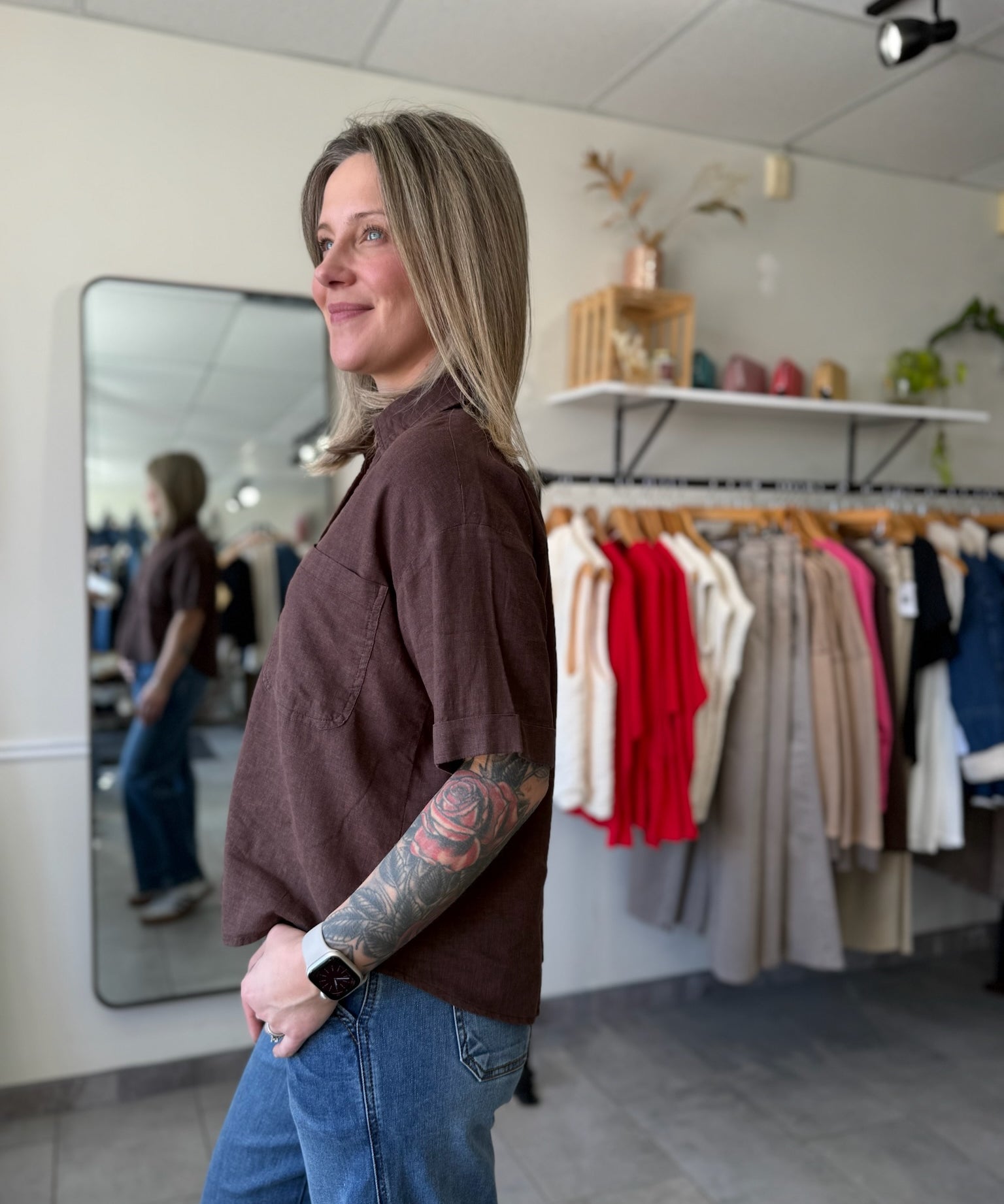 Brianna Boxy Fit Button Down | Chocolate