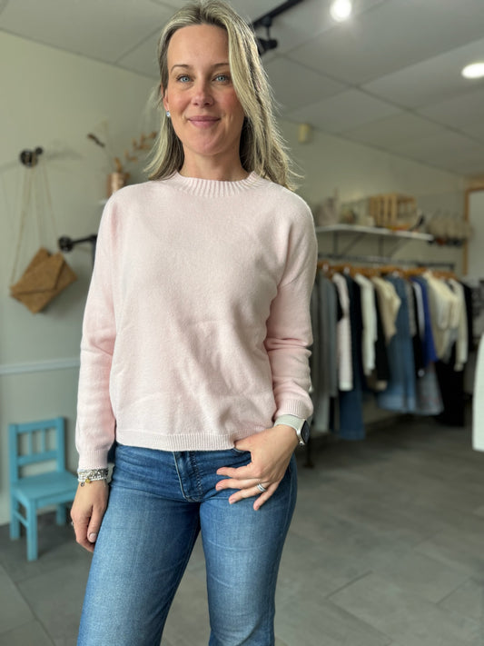 Simple Spring Crew Neck Sweater | Light Pink