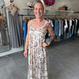 Floral Silky Maxi Slip Dress | Beige