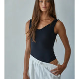Double Layered Seamless U-V Neck Sleeveless Bodysuit | Black