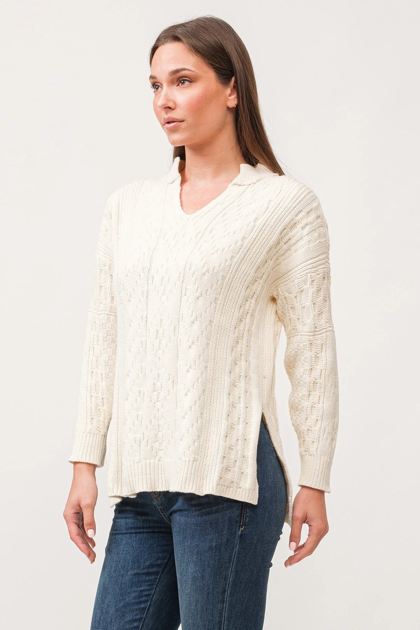 Thora V-Neck Relaxed Fit Sweater - Antique White image 1