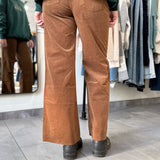 Meg High Rise Fab Ab Wide Leg Corduroy Pants - Cognac