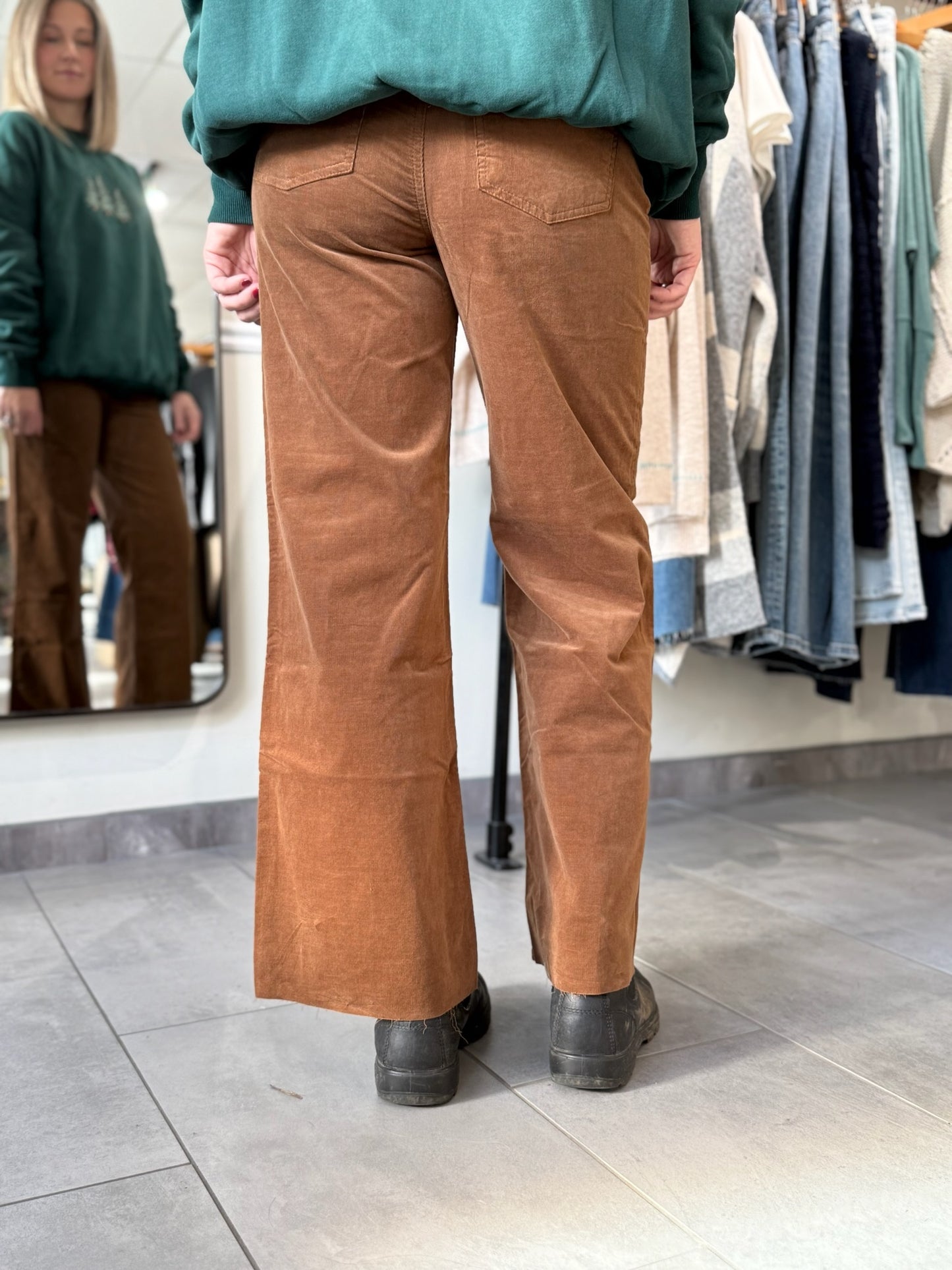 Meg High Rise Fab Ab Wide Leg Corduroy Pants - Cognac