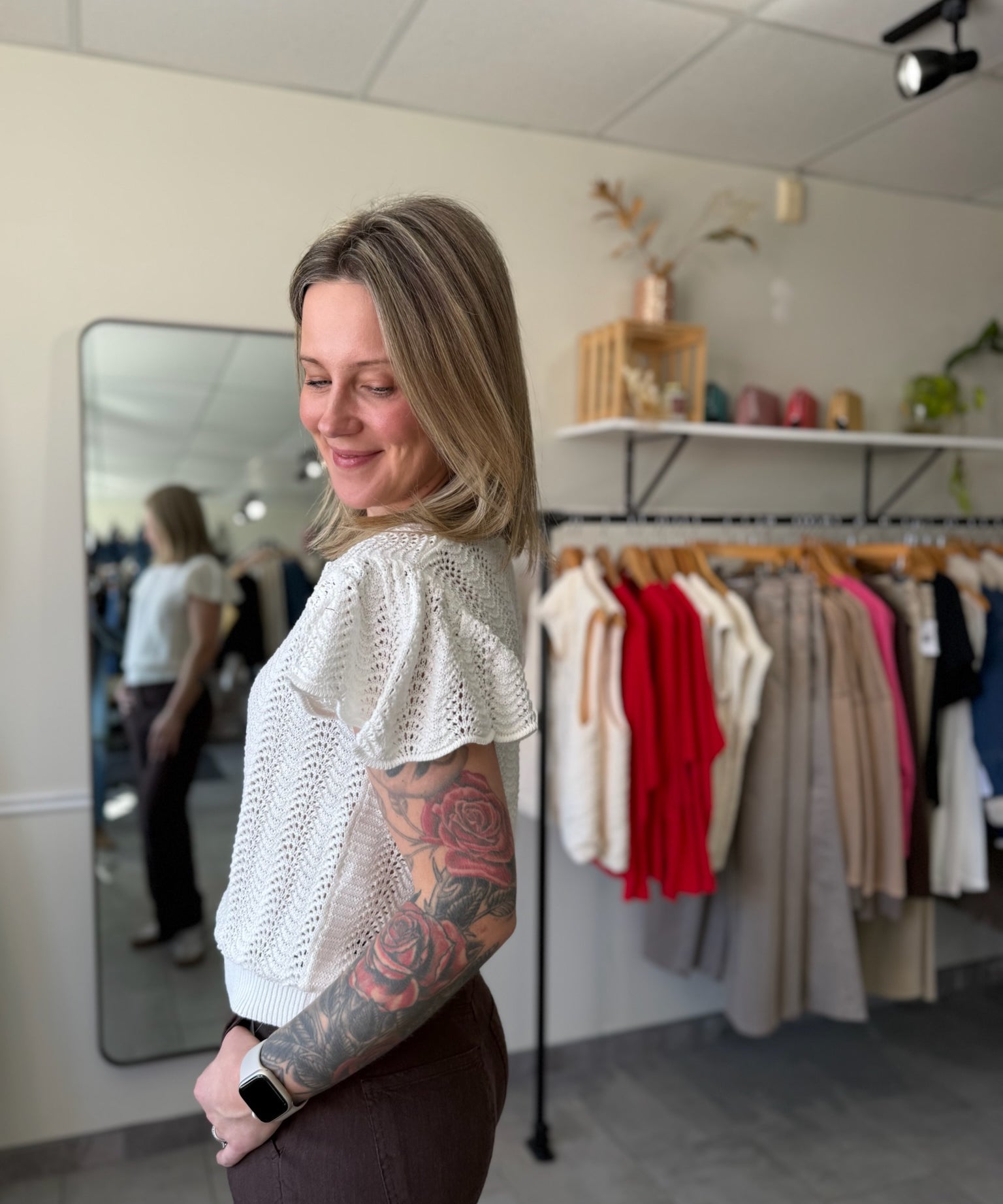 Meadow Flutter Sleeve Top | Ivory