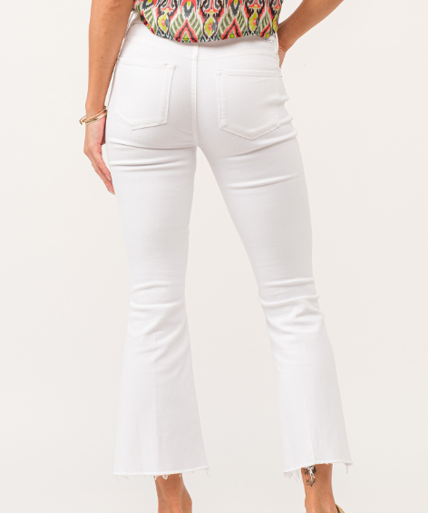 Jeanne Super High Rise Cropped Flare Jeans - Bright White image 1