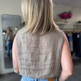 Linen Sleeveless Elastic Hem Top | Mocha