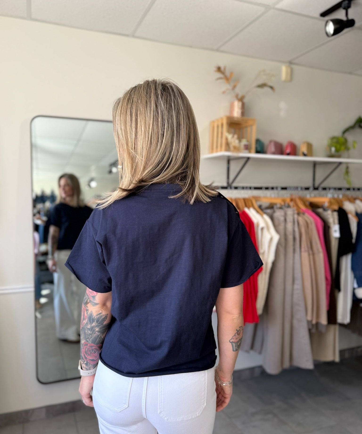 Erin Shoulder Button Tee | Navy