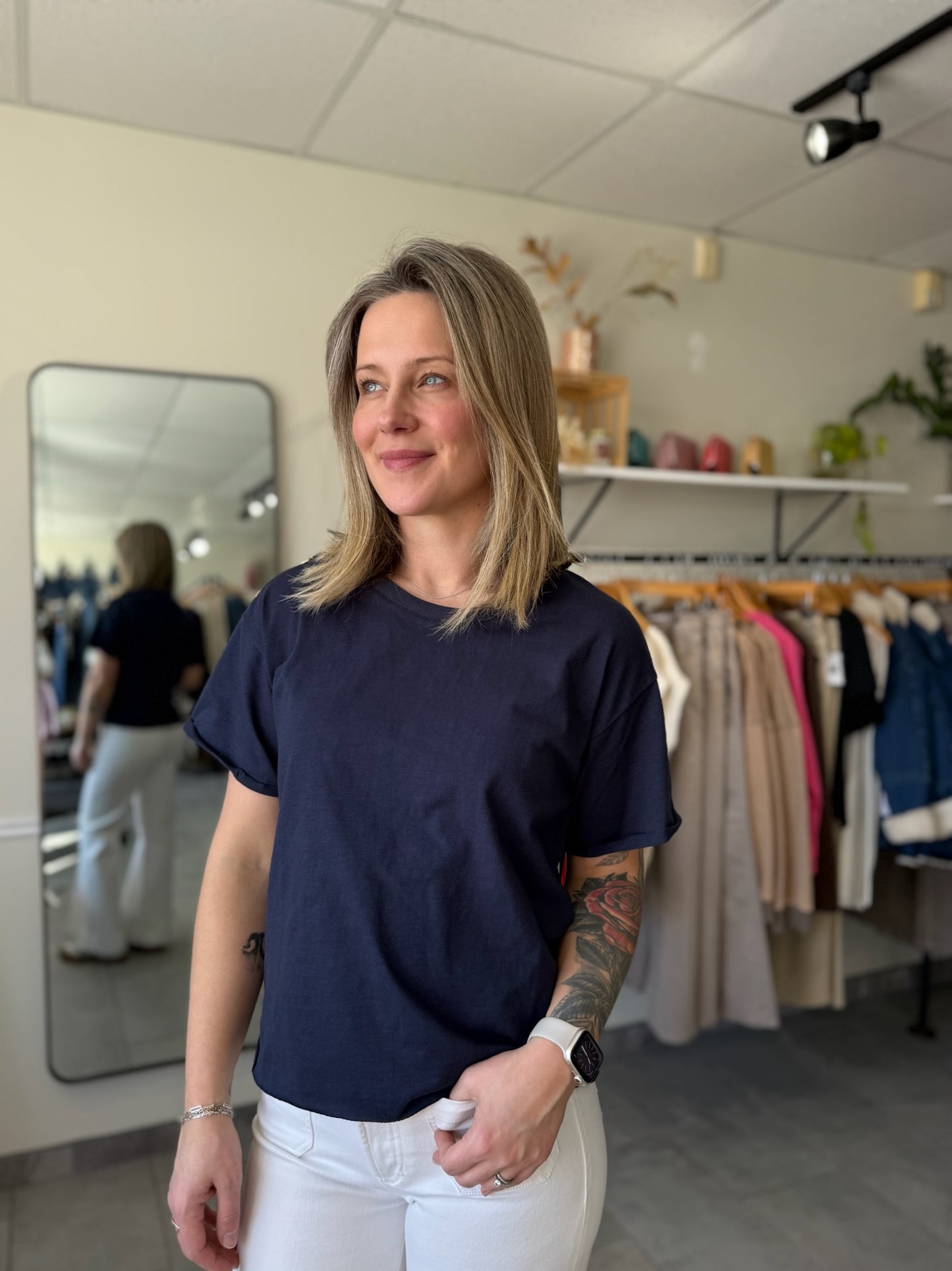 Erin Shoulder Button Tee | Navy