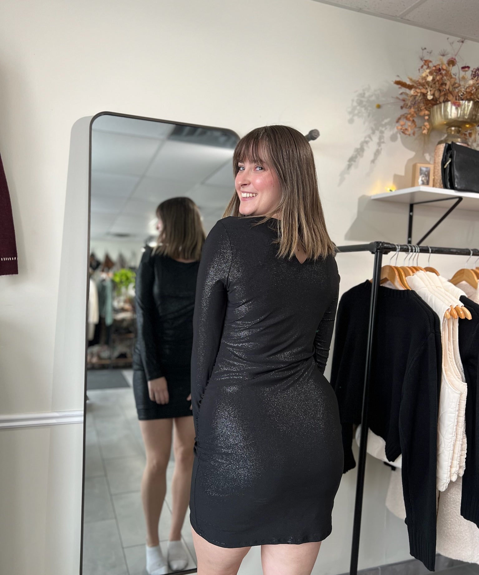 Shirring Details Mini Dress | Black