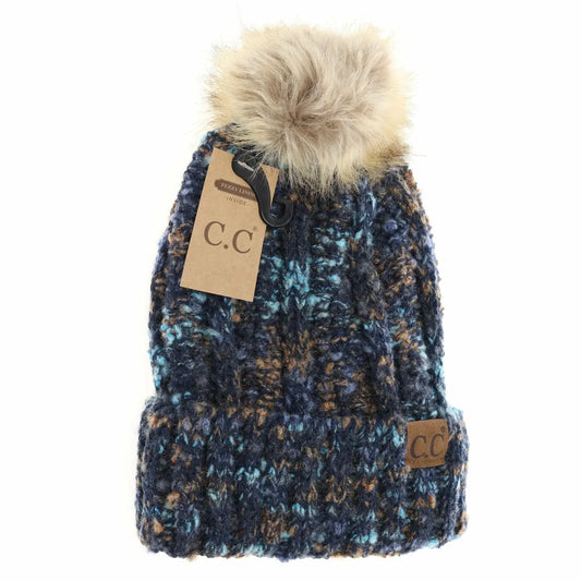 Fuzzy Lined Popcorn Confetti Fur Pom C.C. Beanie