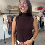Italian Knit Sleeveless Mock Neck Top | Chocolate Brown
