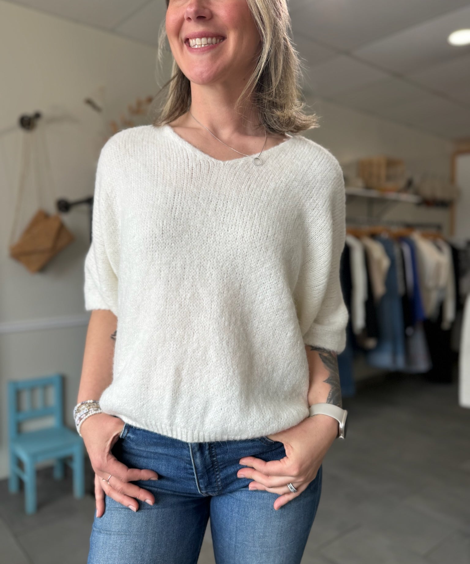 Cozy Knit Dolman Tee | Off White
