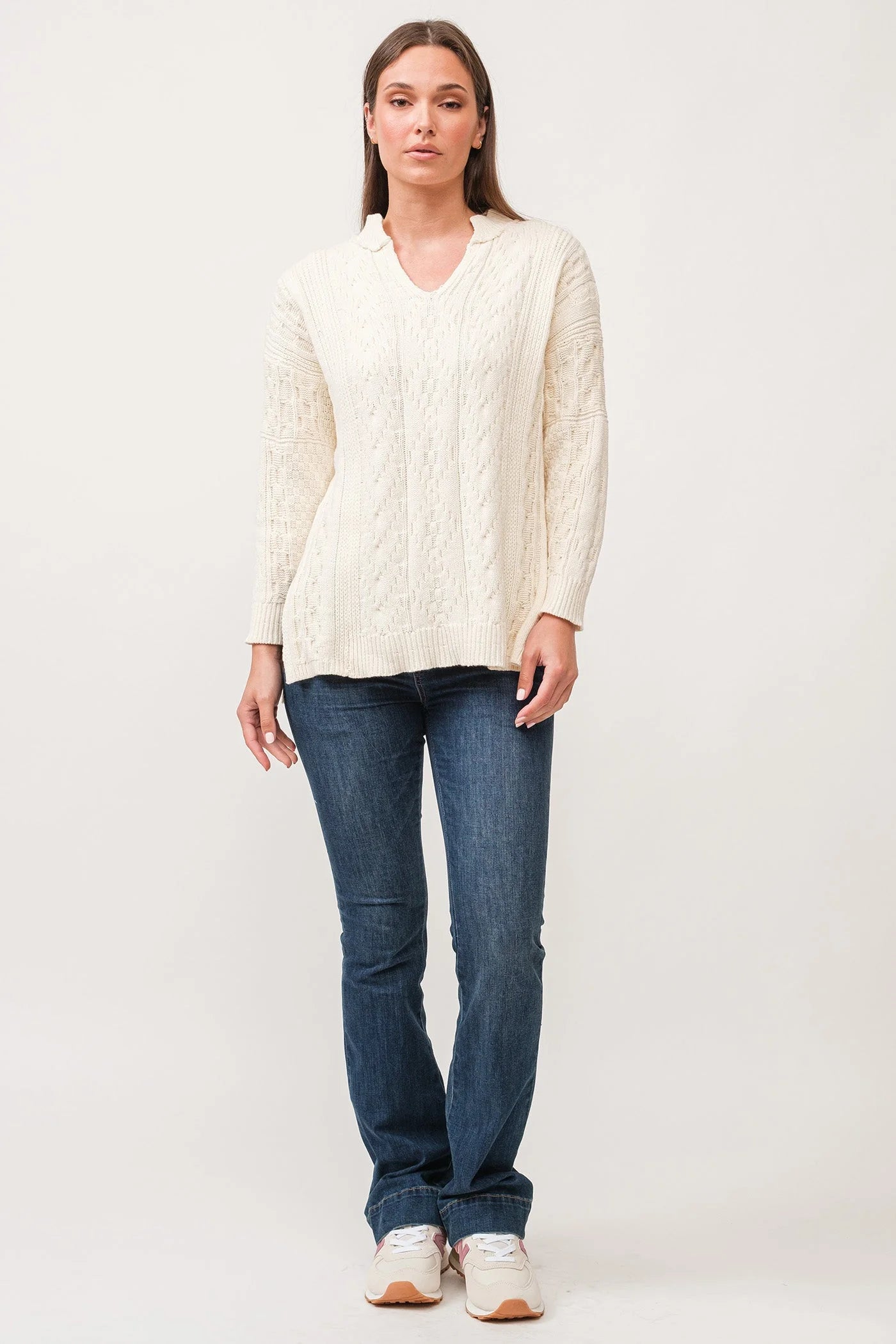 Thora V-Neck Relaxed Fit Sweater - Antique White image 2