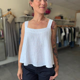 Square Neck Linen Tank | White