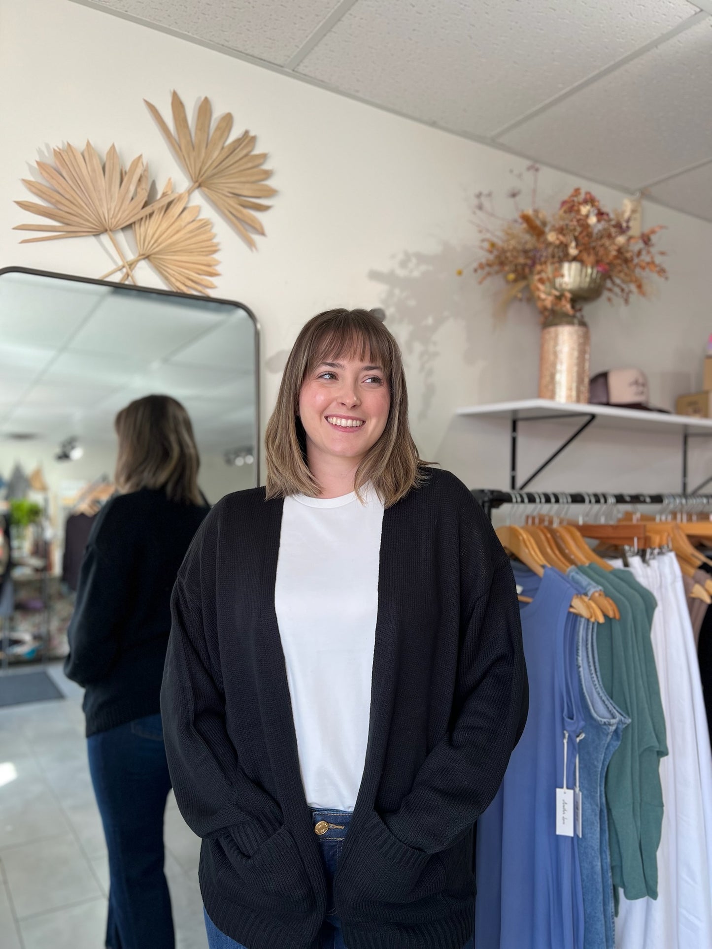 Cozy Oversized Open-Front Cardigan - Black