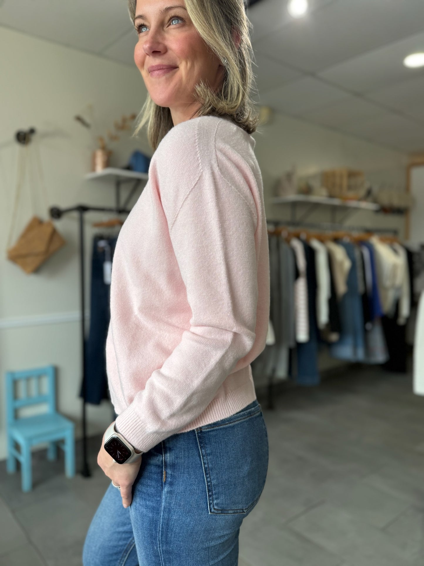 Simple Spring Crew Neck Sweater | Light Pink