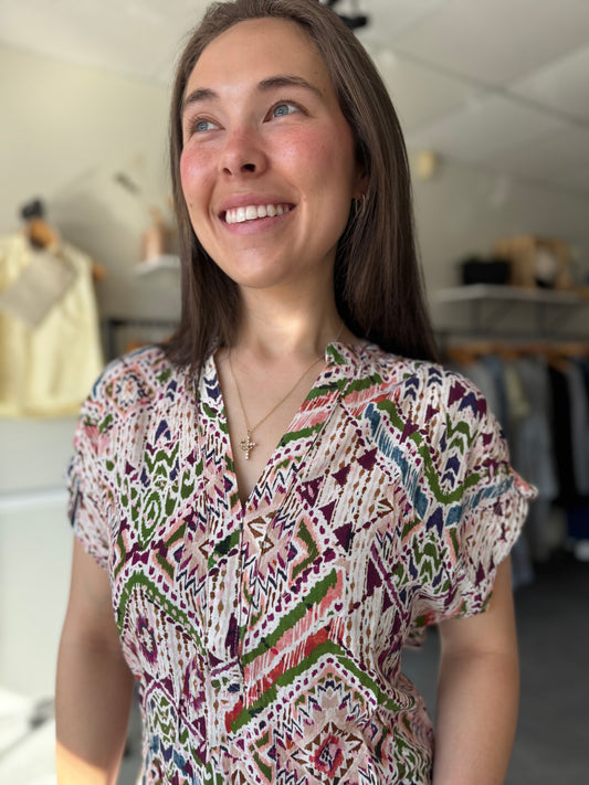 Julia Top | Tropical Ikat